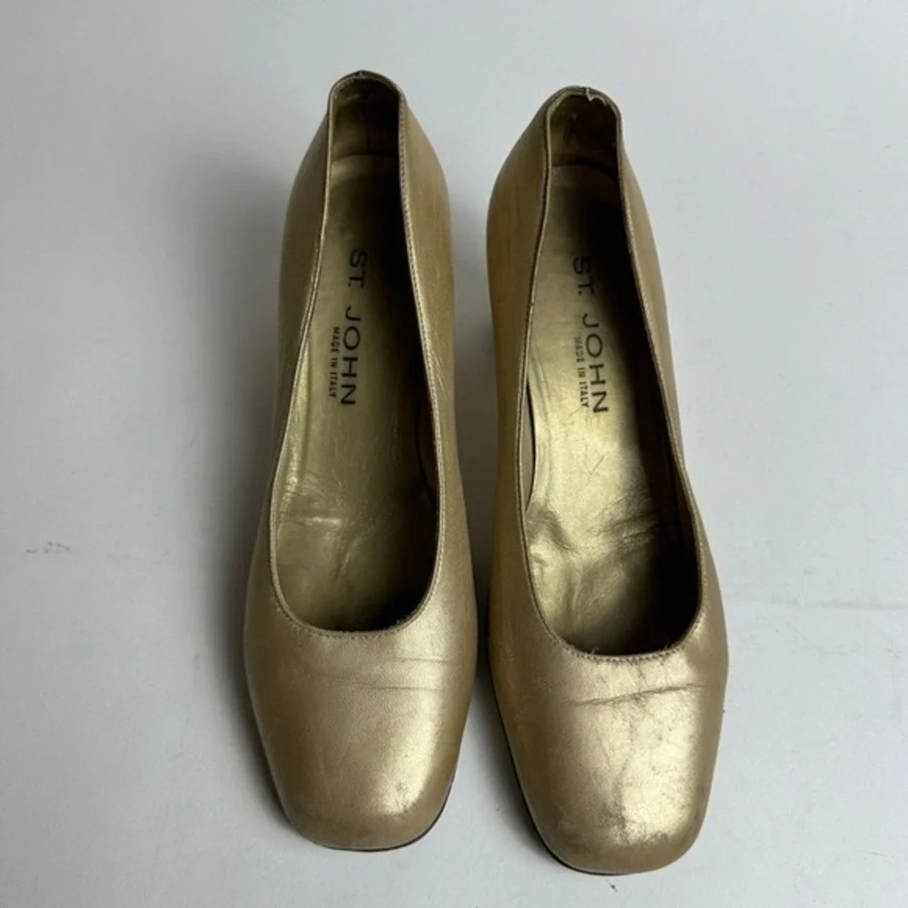 Vintage 1990s Y2K St John Heels Shoes Womens Size 8 1/2 Gold Leather‎ Pumps KC